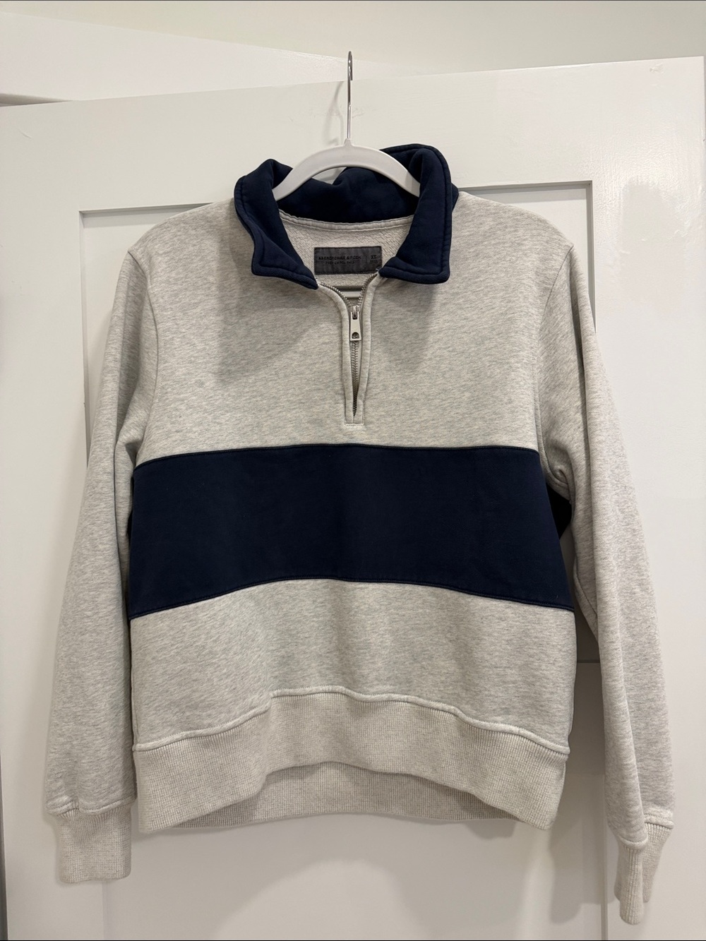Abercrombie & Fitch Premium Polished Half Zip Sweatshirt Unisex XS Navy Gray